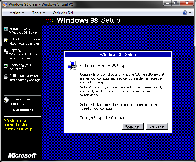 Install Windows 98 Virtual Machine